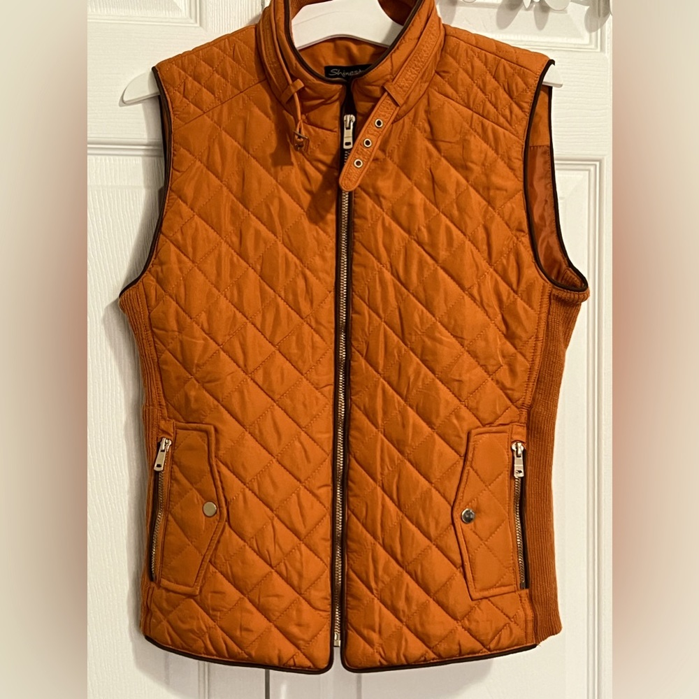 Beautiful burnt orange vest with gold accents. Size S.